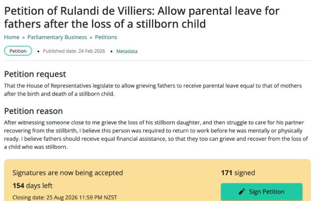   Petition Urges Leave for Fathers After Stillbirth of a Child 