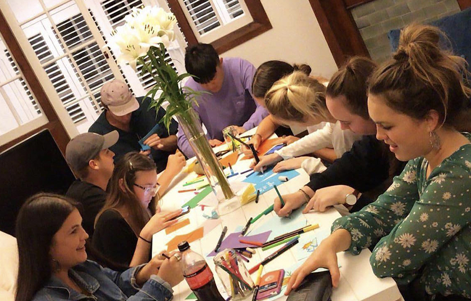 Isabella Kippenberger, who hosted a Cards for Community event, said her event involved sitting around the dining table and using coloured paper and felt pens as tools to write cards of support and solidarity. Photo: Supplied 