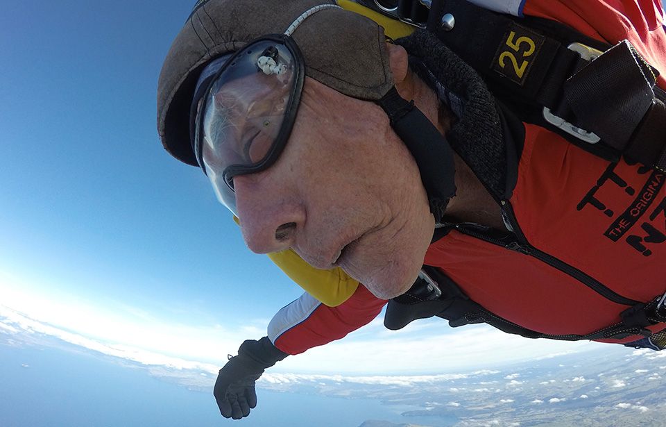 Octogenarian fundraiser leaps from plane