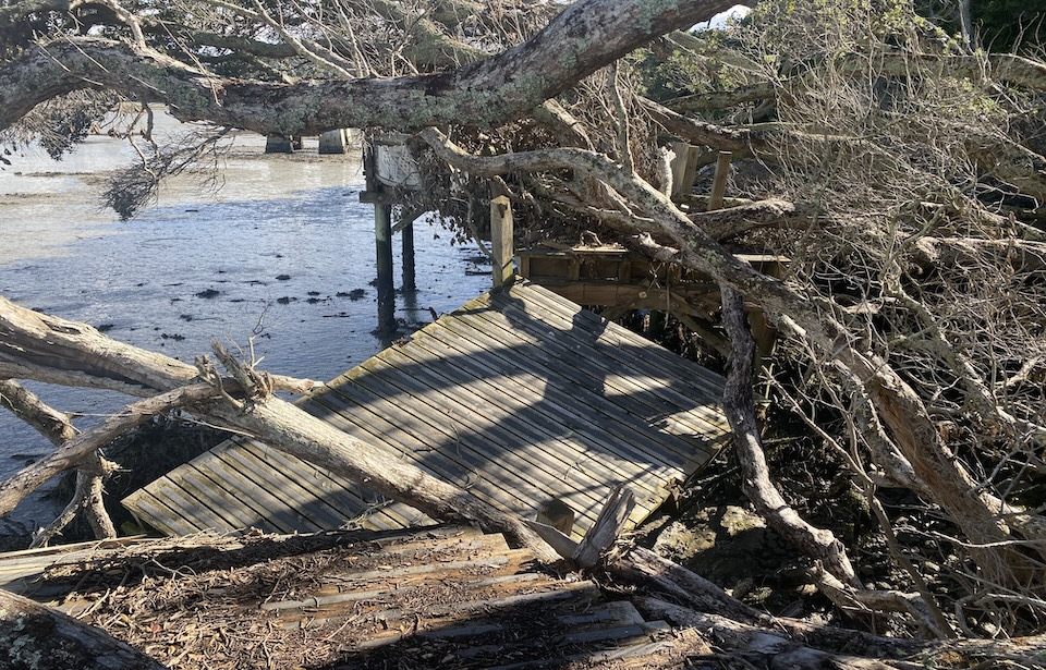 Slips have caused extensive structural damage all along the boardwalk. Photo: Ben McQueen