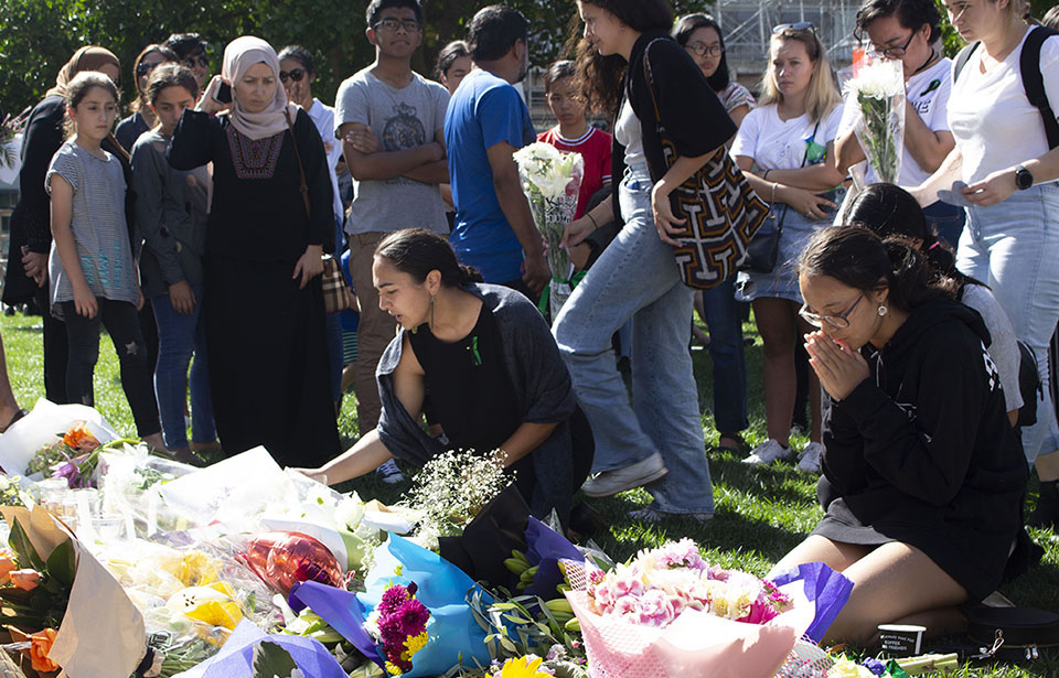 Mourners and flowers